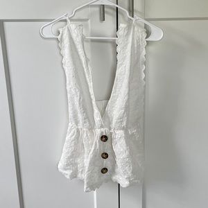 White Deep V & Low Back Top